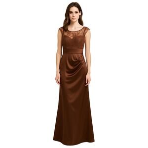 Jordan Copper Brown Formal Gown Size 4 Lace Sequin Satin Keyhole Back Prom Dress